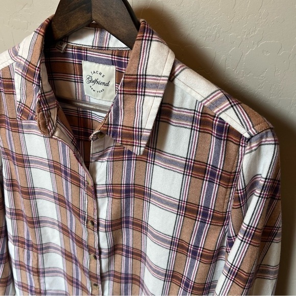 Jachs Girlfriend women’s flannel plaid shacket with pockets, buttondown, sz M - Picture 3 of 14